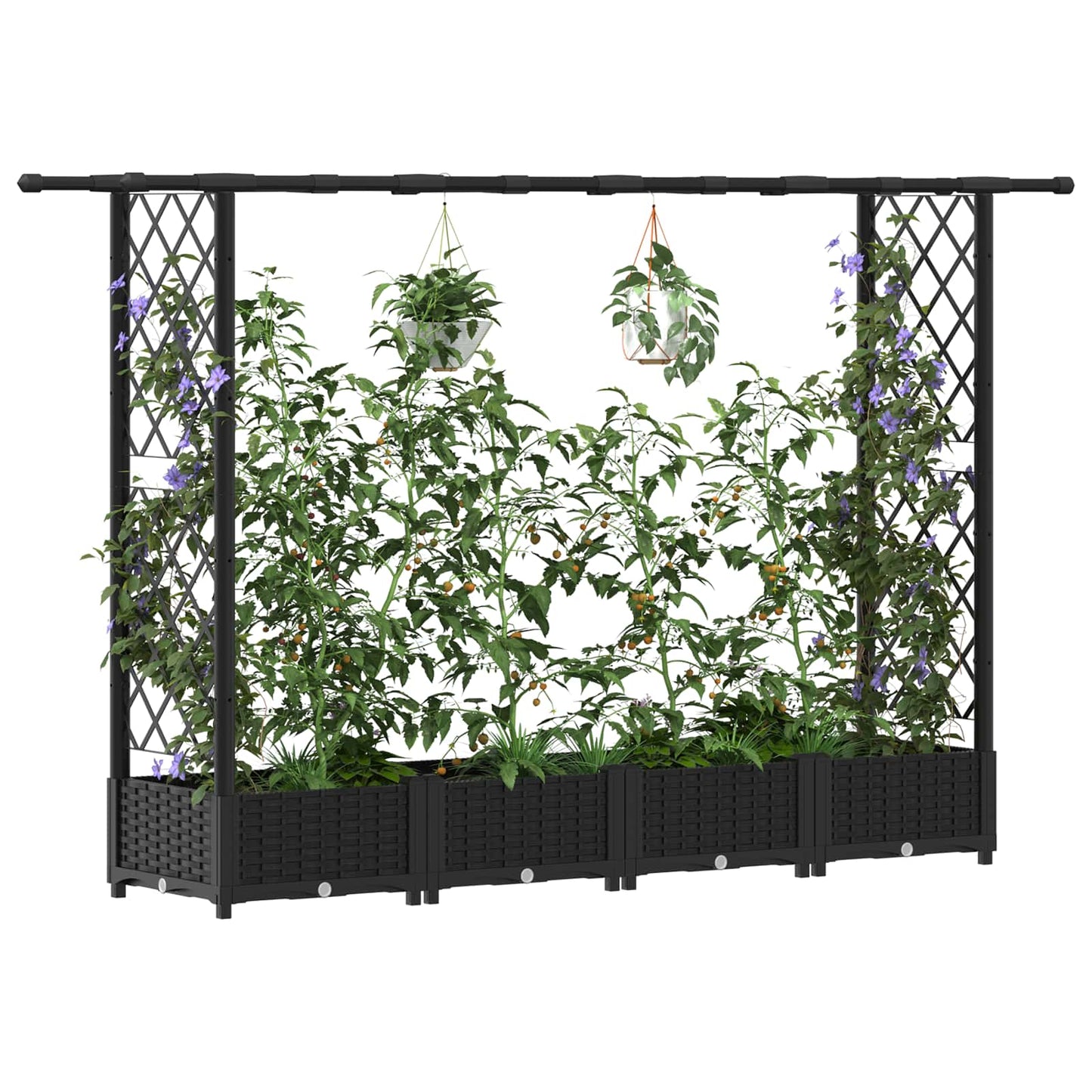 vidaXL Raised Bed with Trellis and Roof Black 203 x 40 x 123 cm PP