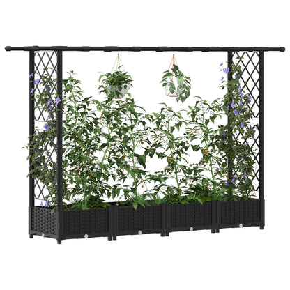 vidaXL Raised Bed with Trellis and Roof Black 203 x 40 x 123 cm PP