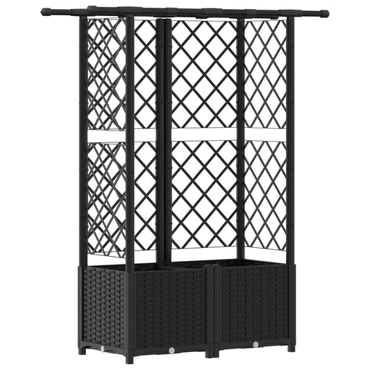 vidaXL Raised Bed with Trellis and Roof Black 124.5 x 40 x 136 cm PP