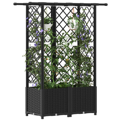 vidaXL Raised Bed with Trellis and Roof Black 124.5 x 40 x 138 cm PP