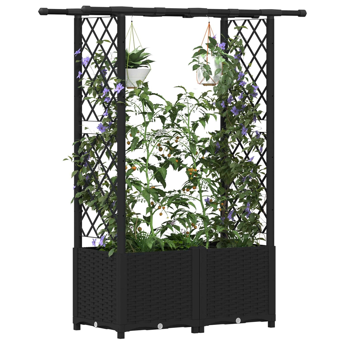 vidaXL Raised Bed with Trellis and Roof Black 124.5 x 40 x 136 cm PP