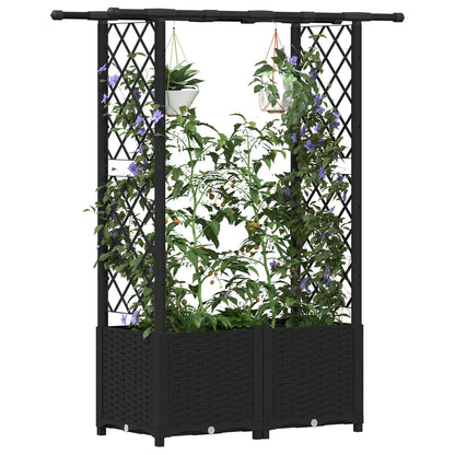 vidaXL Raised Bed with Trellis and Roof Black 124.5 x 40 x 136 cm PP