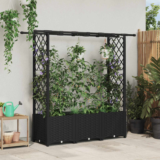 vidaXL Raised Bed with Trellis and Roof Black 162.5 x 40 x 136 cm PP