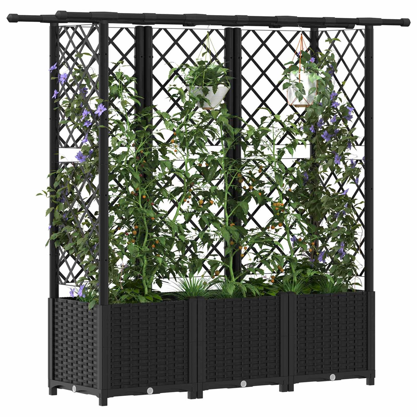 vidaXL Raised Bed with Trellis and Roof Black 162.5 x 40 x 138 cm PP