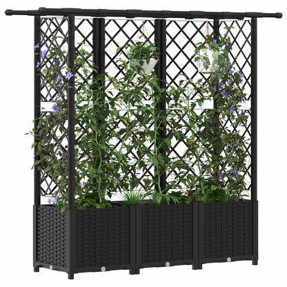 vidaXL Raised Bed with Trellis and Roof Black 162.5 x 40 x 138 cm PP