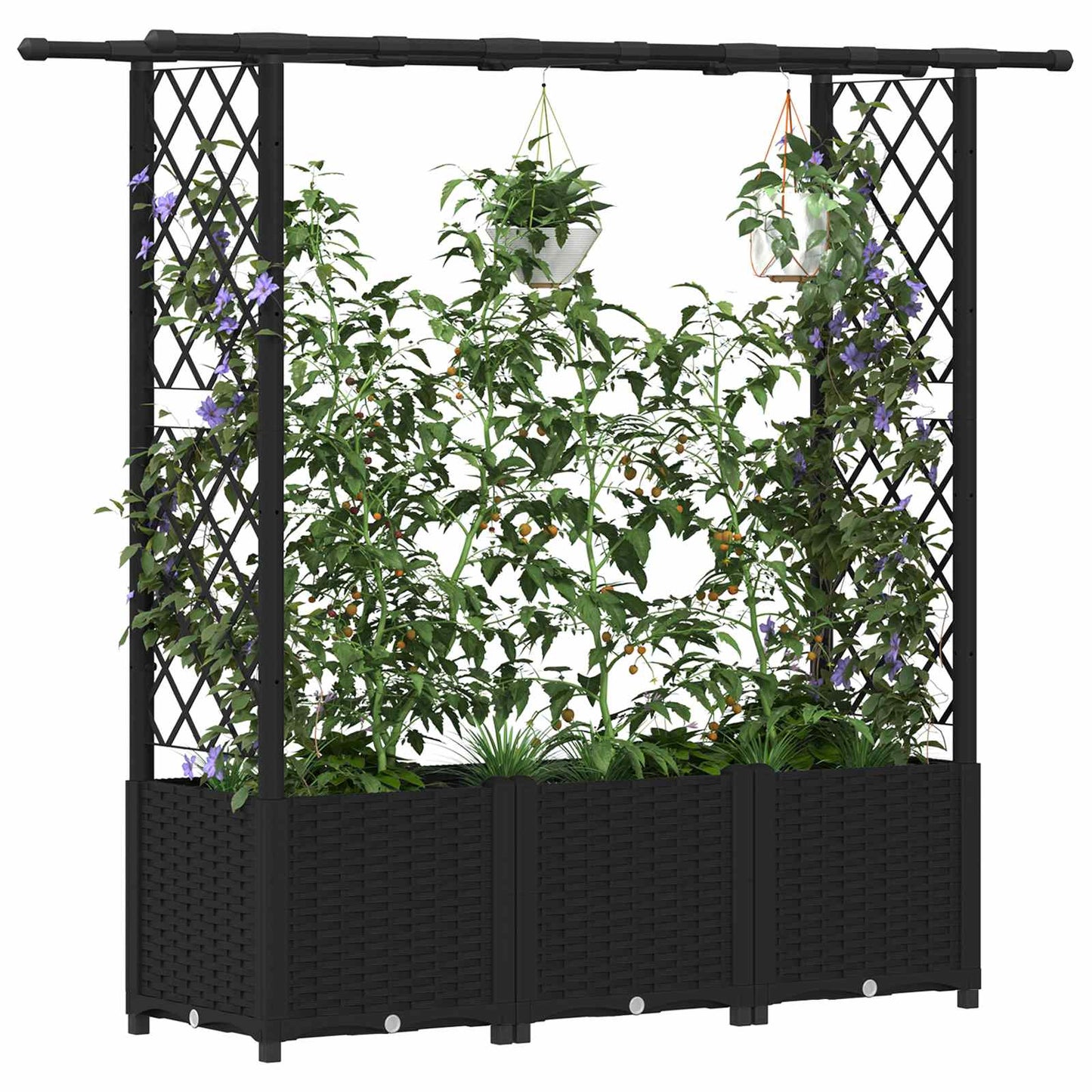 vidaXL Raised Bed with Trellis and Roof Black 162.5 x 40 x 136 cm PP