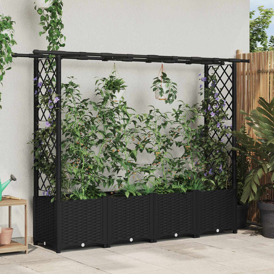 vidaXL Raised Bed with Trellis and Roof Black 203 x 40 x 136 cm PP