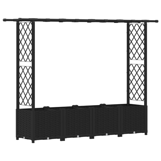 vidaXL Raised Bed with Trellis and Roof Black 203 x 40 x 136 cm PP