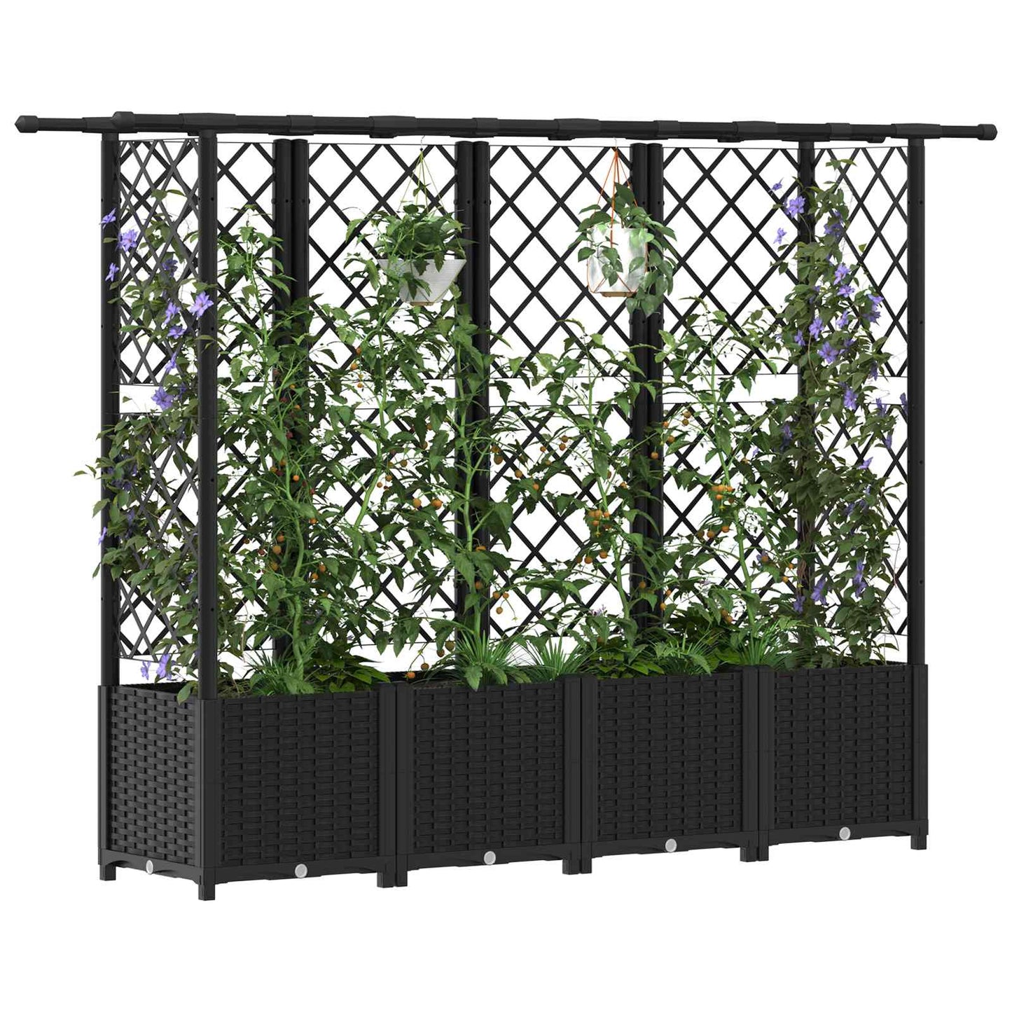 vidaXL Raised Bed with Trellis and Roof Black 203 x 40 x 138 cm PP