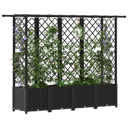 vidaXL Raised Bed with Trellis and Roof Black 203 x 40 x 138 cm PP