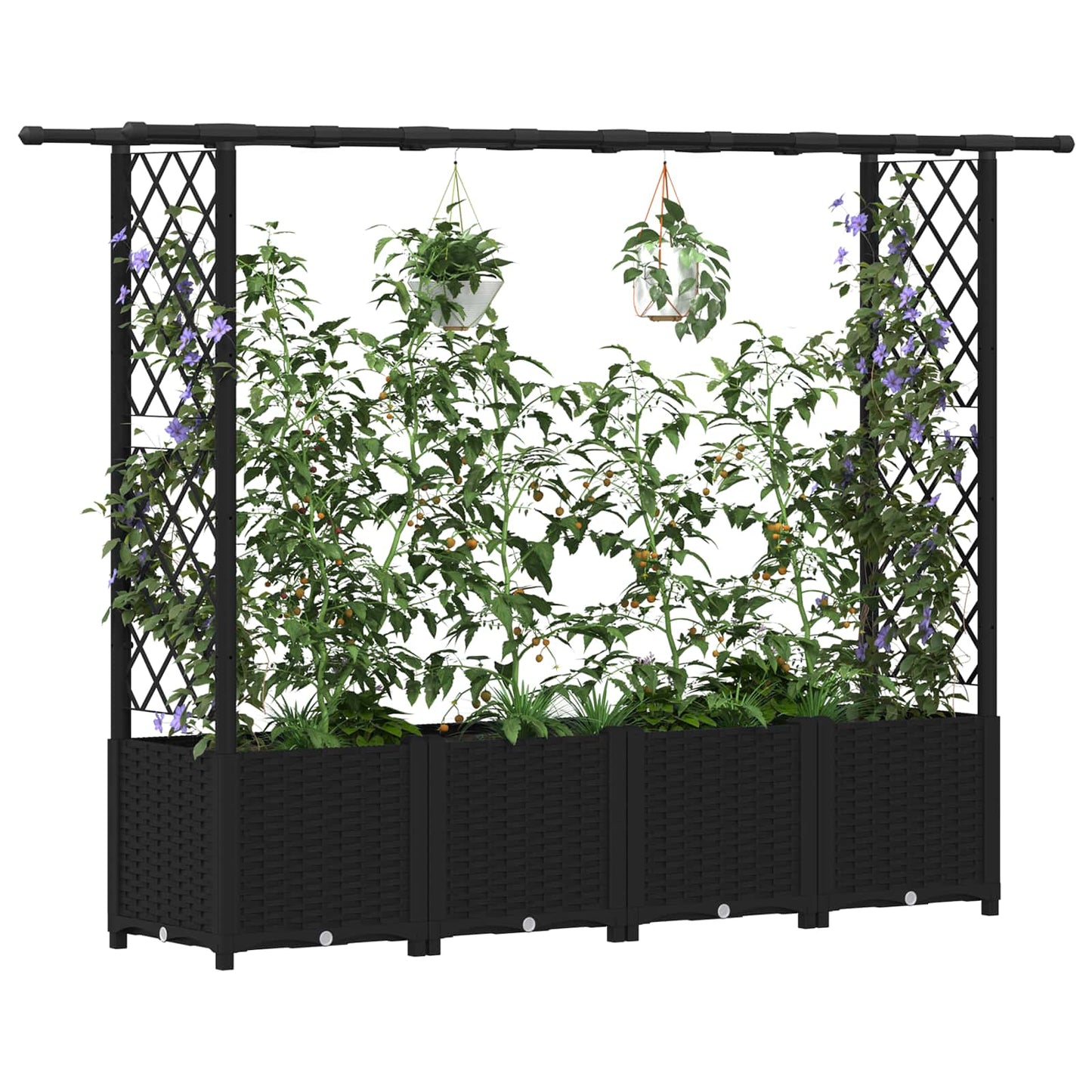 vidaXL Raised Bed with Trellis and Roof Black 203 x 40 x 136 cm PP