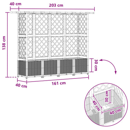 vidaXL Raised Bed with Trellis and Roof Black 203 x 40 x 138 cm PP