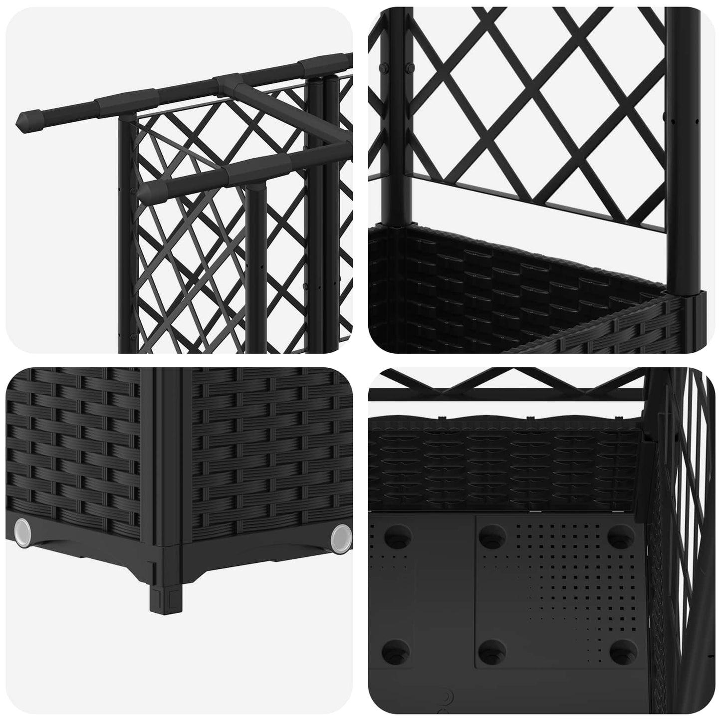 vidaXL Raised Bed with Trellis and Roof Black 124 x 40 x 123 cm PP