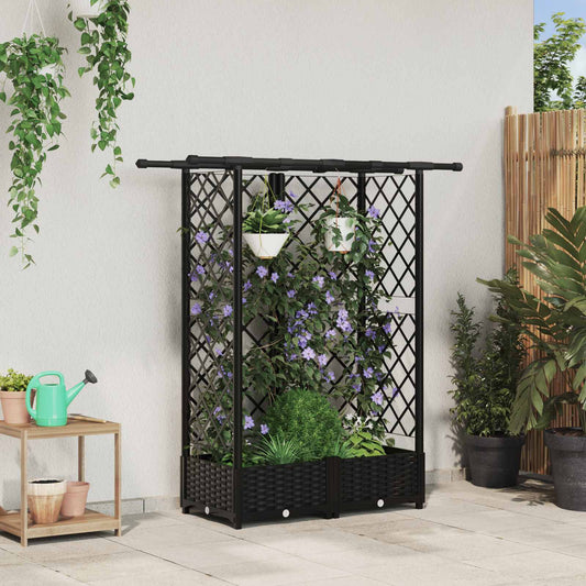 vidaXL Raised Bed with Trellis and Roof Black 124 x 40 x 121 cm PP