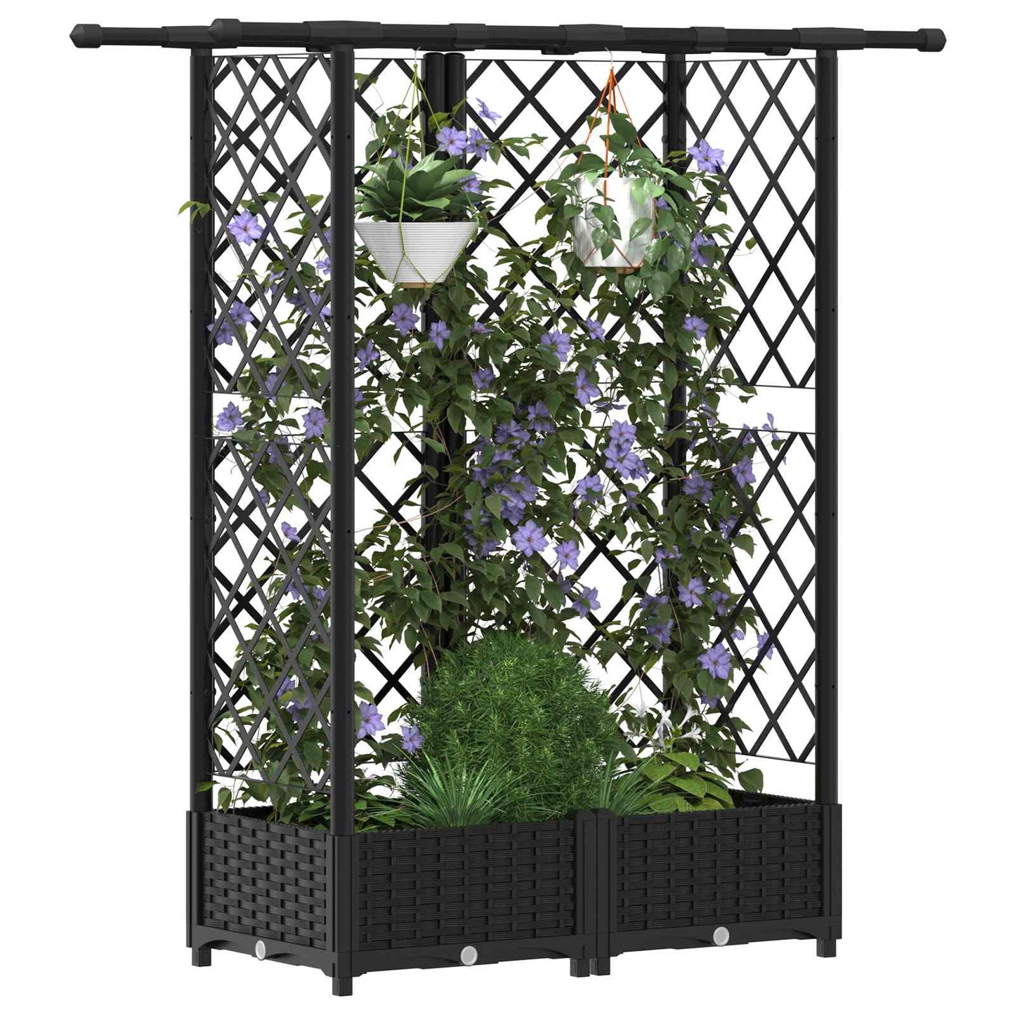 vidaXL Raised Bed with Trellis and Roof Black 124 x 40 x 123 cm PP