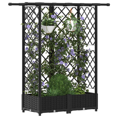 vidaXL Raised Bed with Trellis and Roof Black 124 x 40 x 123 cm PP