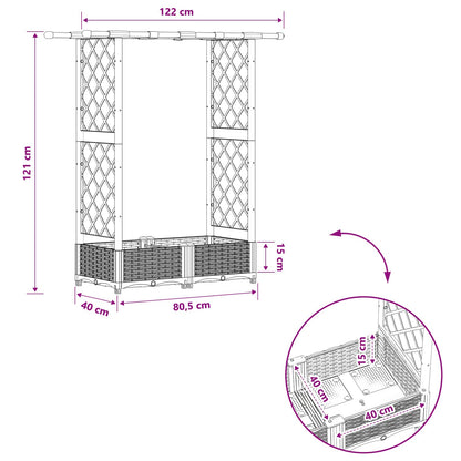 vidaXL Raised Bed with Trellis and Roof Black 124 x 40 x 123 cm PP