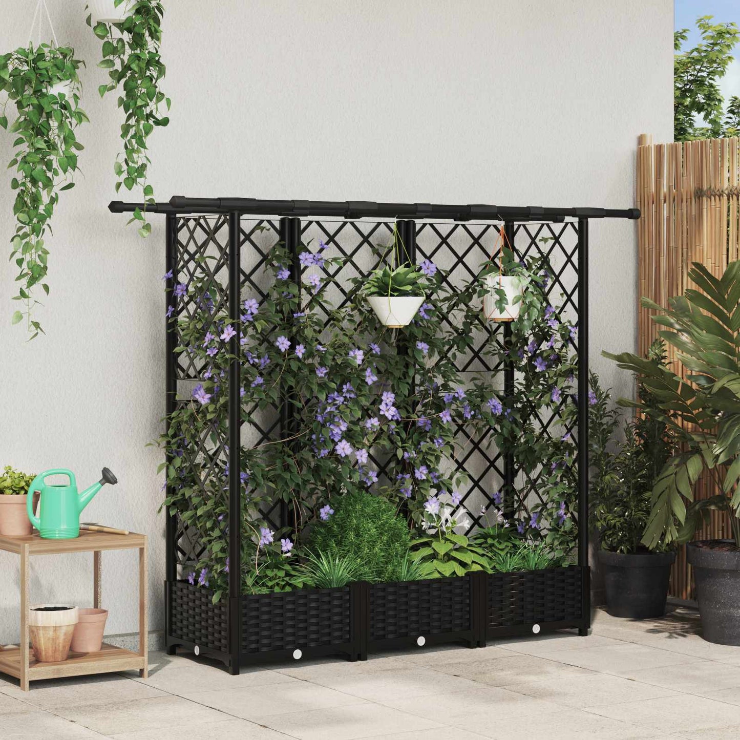 vidaXL Raised Bed with Trellis and Roof Black 164 x 40 x 123 cm PP
