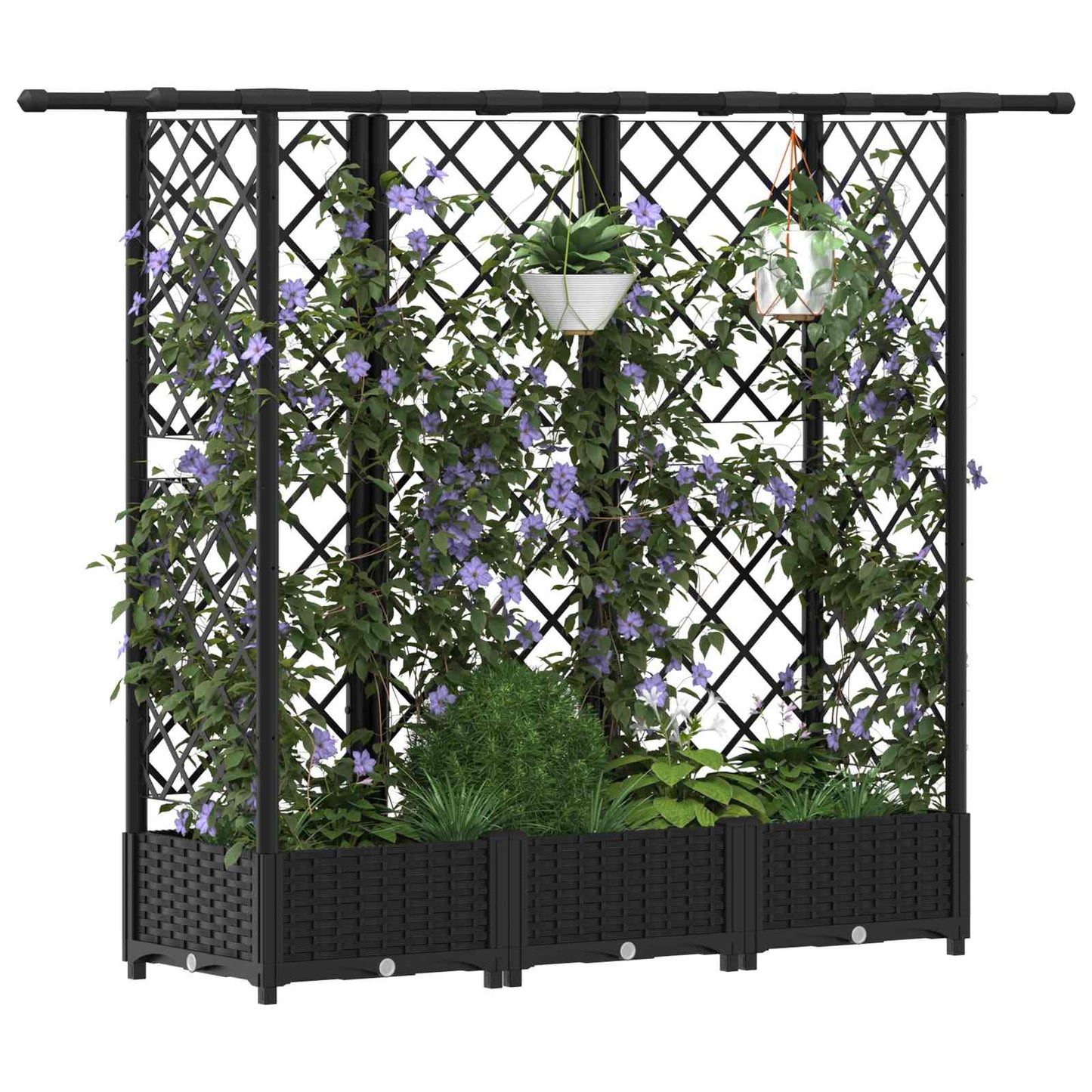 vidaXL Raised Bed with Trellis and Roof Black 164 x 40 x 123 cm PP