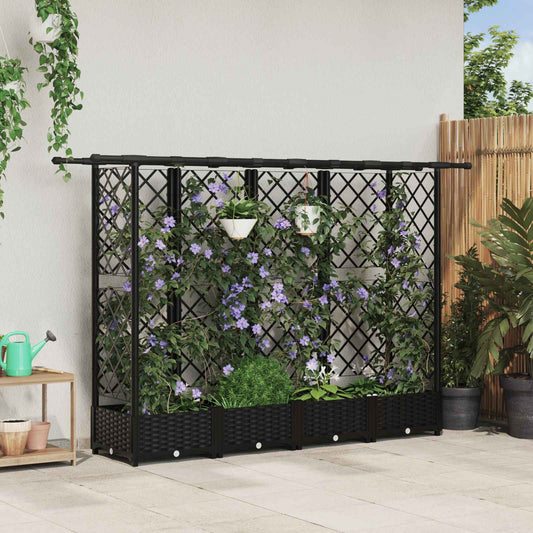 vidaXL Raised Bed with Trellis and Roof Black 202.5 x 40 x 121 cm PP