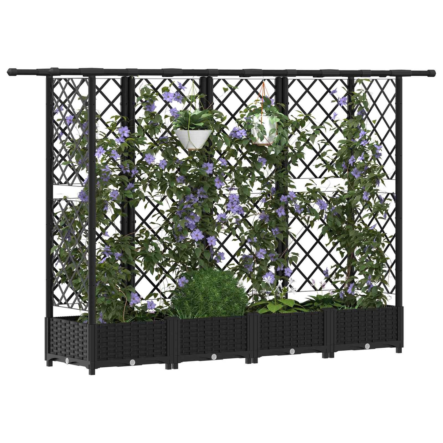 vidaXL Raised Bed with Trellis and Roof Black 202.5 x 40 x 123 cm PP