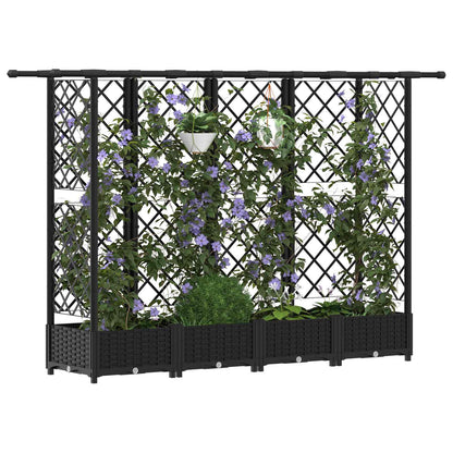 vidaXL Raised Bed with Trellis and Roof Black 202.5 x 40 x 123 cm PP