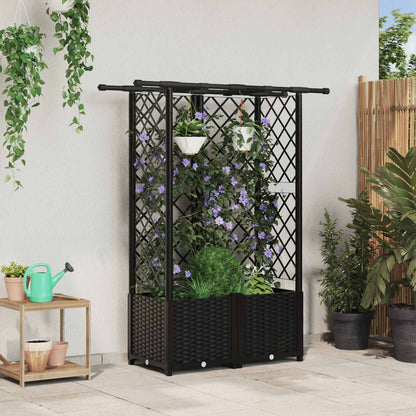 vidaXL Raised Bed with Trellis and Roof Black 124 x 40 x 136 cm PP