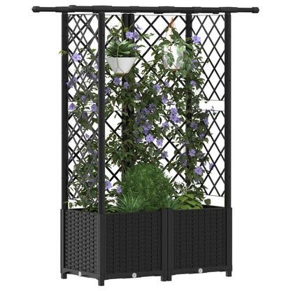 vidaXL Raised Bed with Trellis and Roof Black 124 x 40 x 138 cm PP