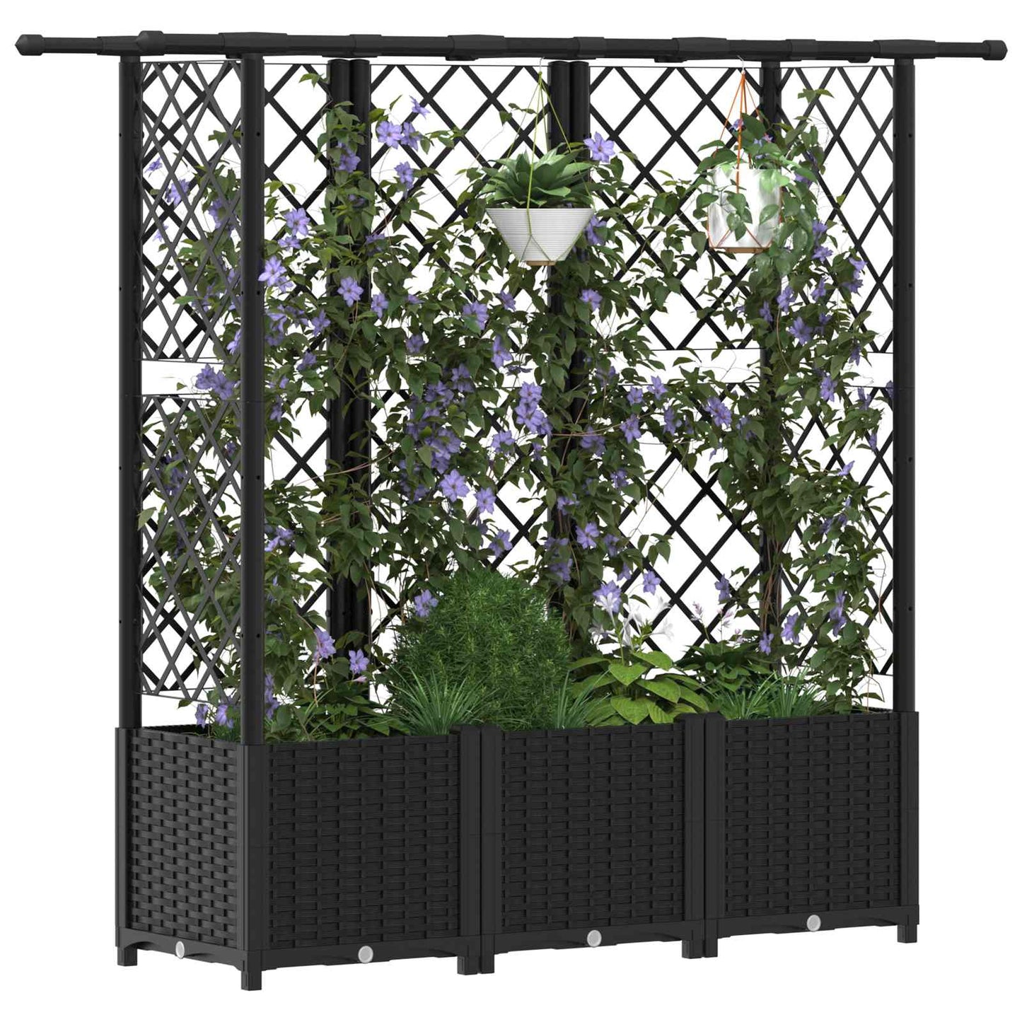 vidaXL Raised Bed with Trellis and Roof Black 163.5 x 40 x 138 cm PP