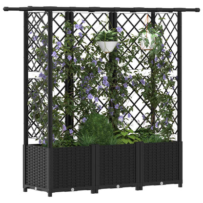 vidaXL Raised Bed with Trellis and Roof Black 163.5 x 40 x 138 cm PP