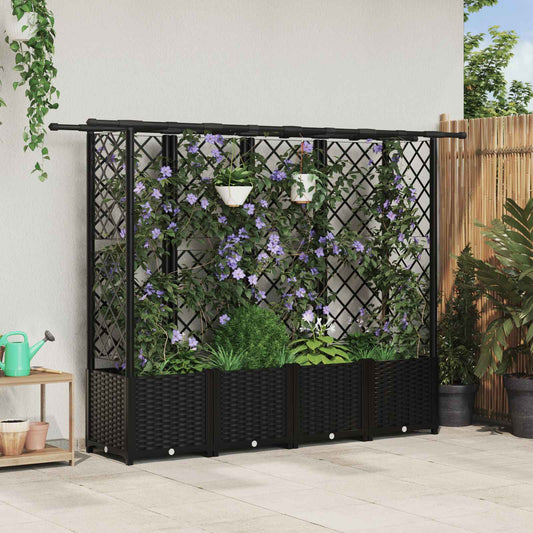 vidaXL Raised Bed with Trellis and Roof Black 202 x 40 x 136 cm PP