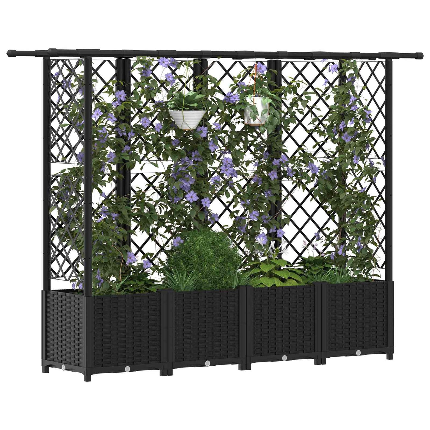 vidaXL Raised Bed with Trellis and Roof Black 202 x 40 x 136 cm PP