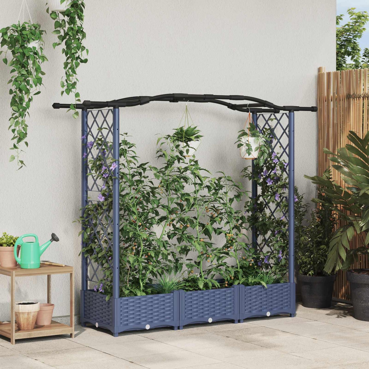 vidaXL Raised Bed with Trellis and Roof Grey 169 x 40 x 125 cm PP