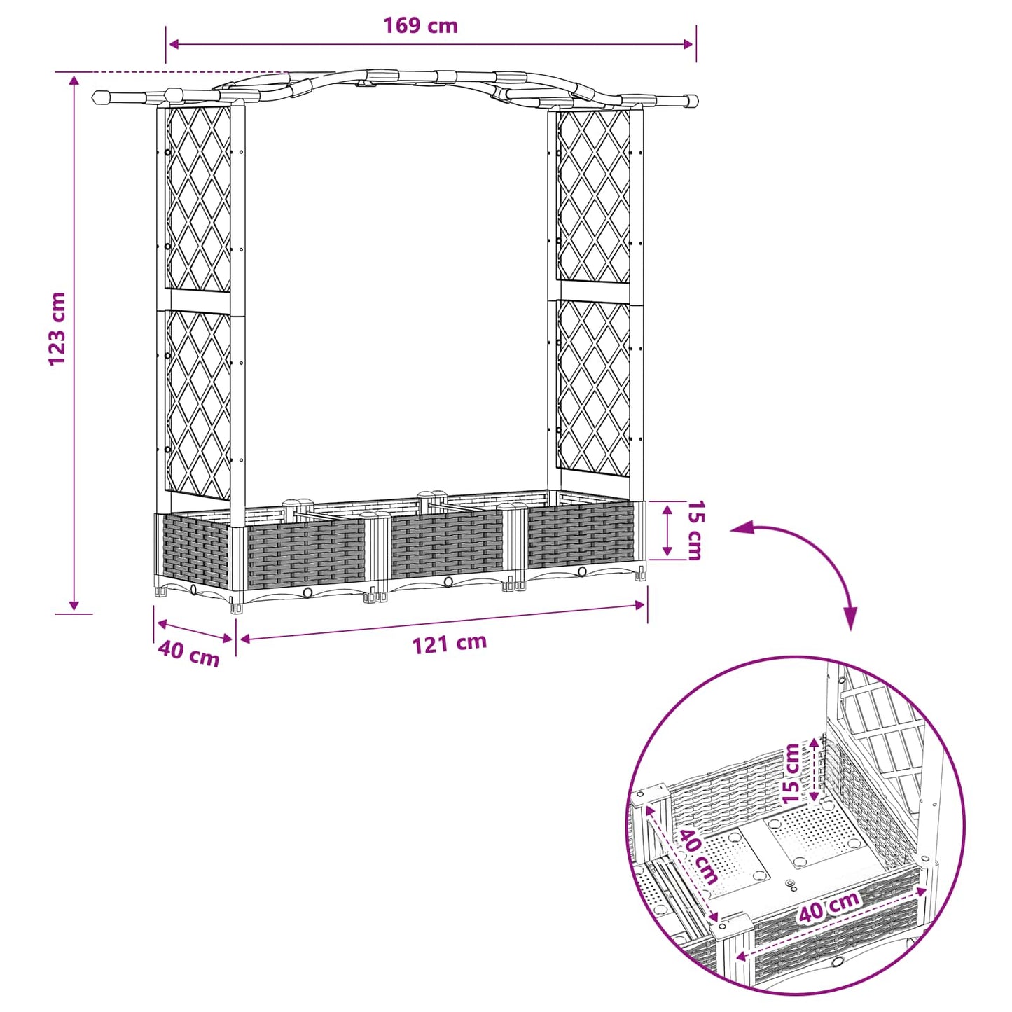 vidaXL Raised Bed with Trellis and Roof Grey 169 x 40 x 125 cm PP