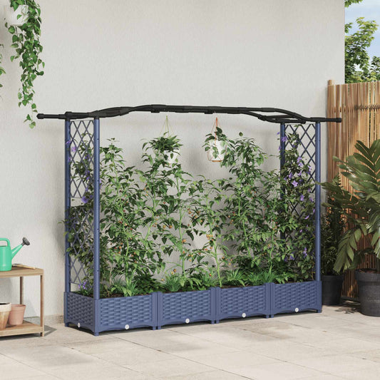 vidaXL Raised Bed with Trellis and Roof Grey 207 x 40 x 123 cm PP
