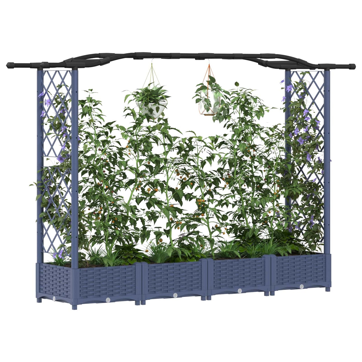 vidaXL Raised Bed with Trellis and Roof Grey 207 x 40 x 126 cm PP
