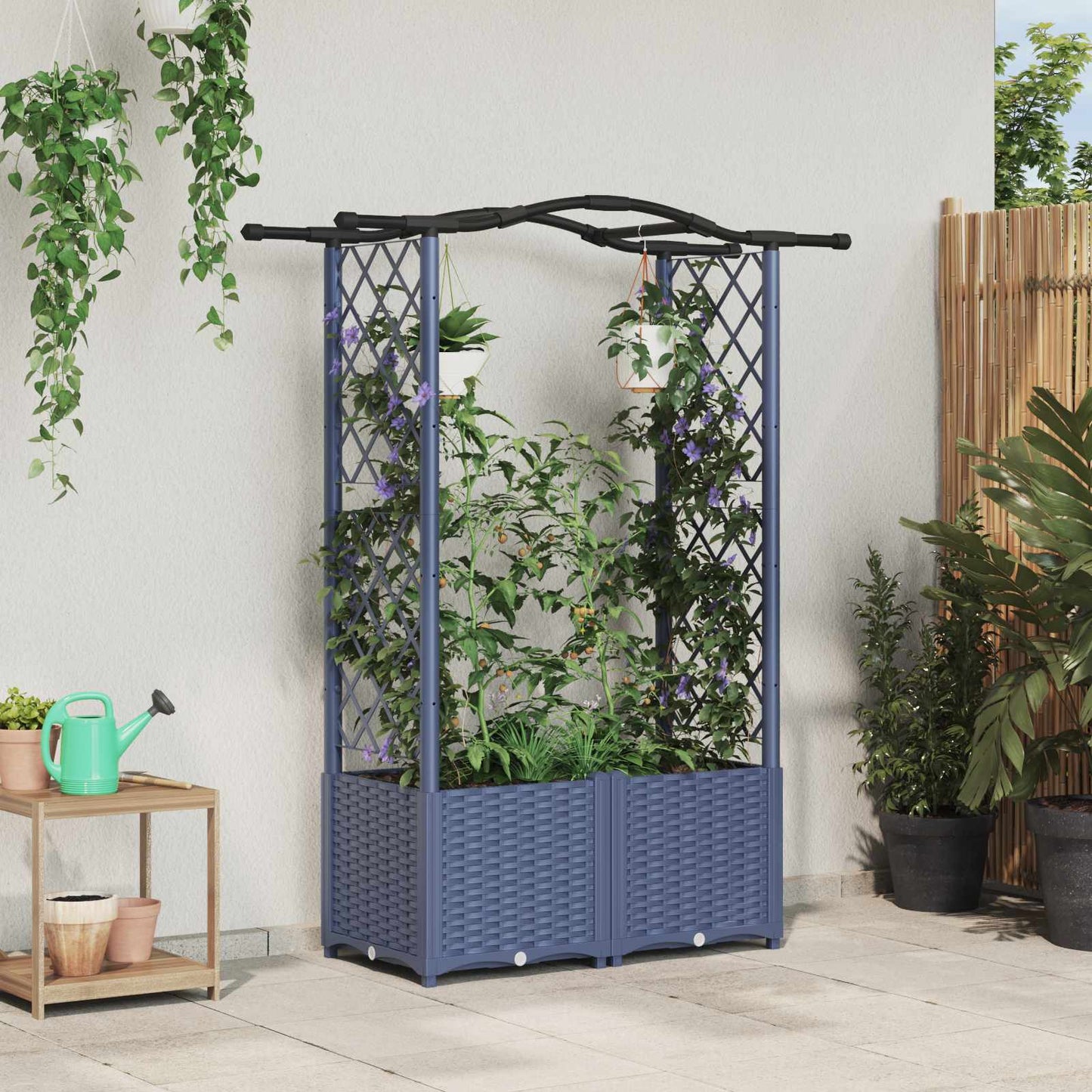 vidaXL Raised Bed with Trellis and Roof Grey 125 x 40 x 138 cm PP