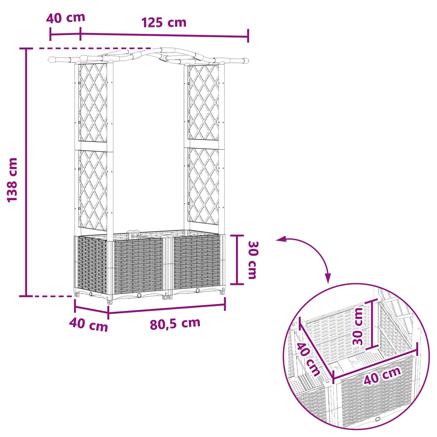 vidaXL Raised Bed with Trellis and Roof Grey 125 x 40 x 138 cm PP