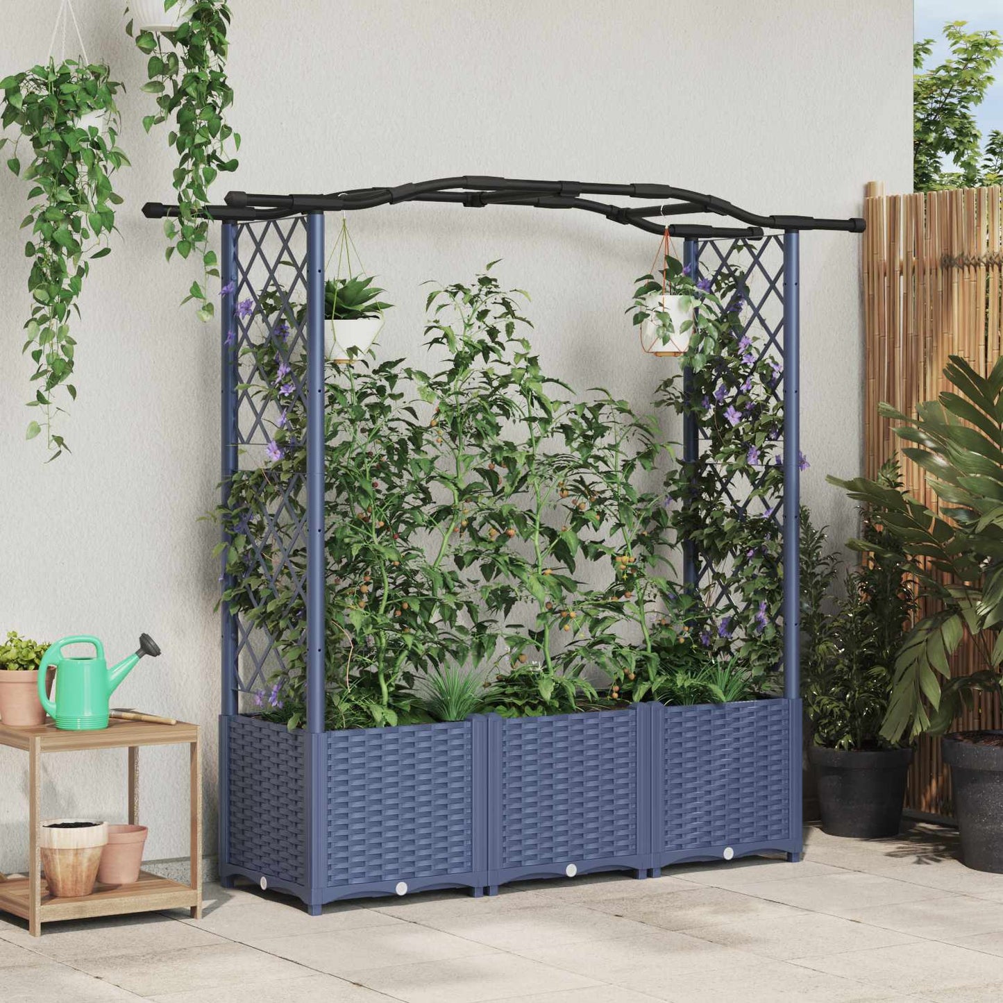 vidaXL Raised Bed with Trellis and Roof Grey 164 x 40 x 142 cm PP