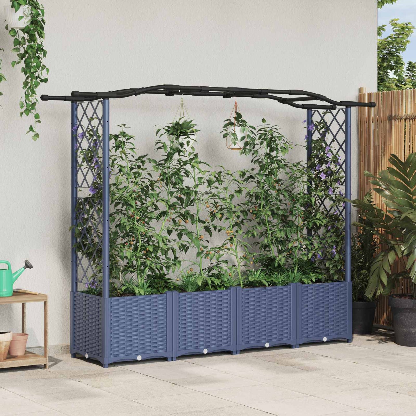 vidaXL Raised Bed with Trellis and Roof Grey 204 x 40 x 141 cm PP