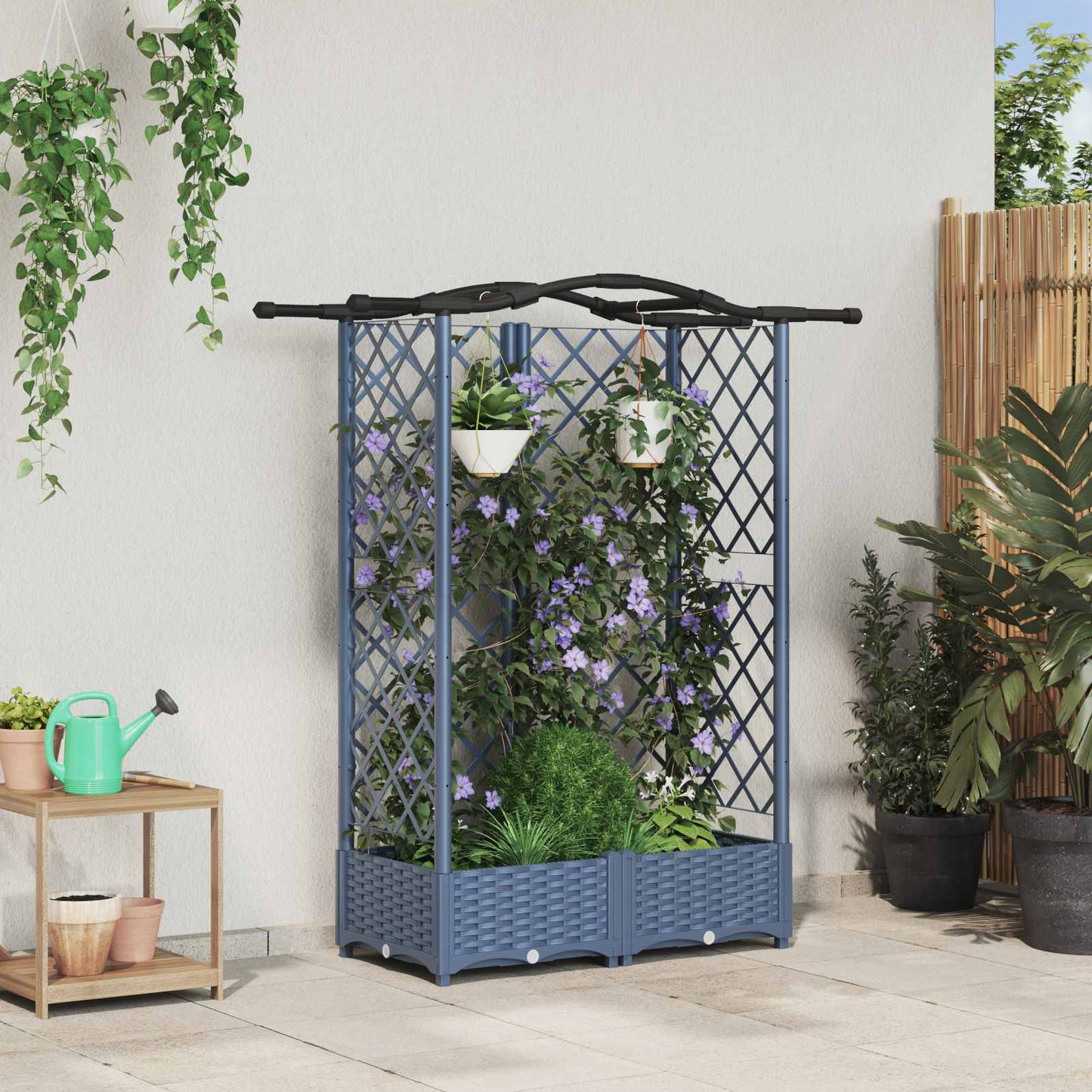 vidaXL Raised Bed with Trellis and Roof Grey 124 x 40 x 126 cm PP