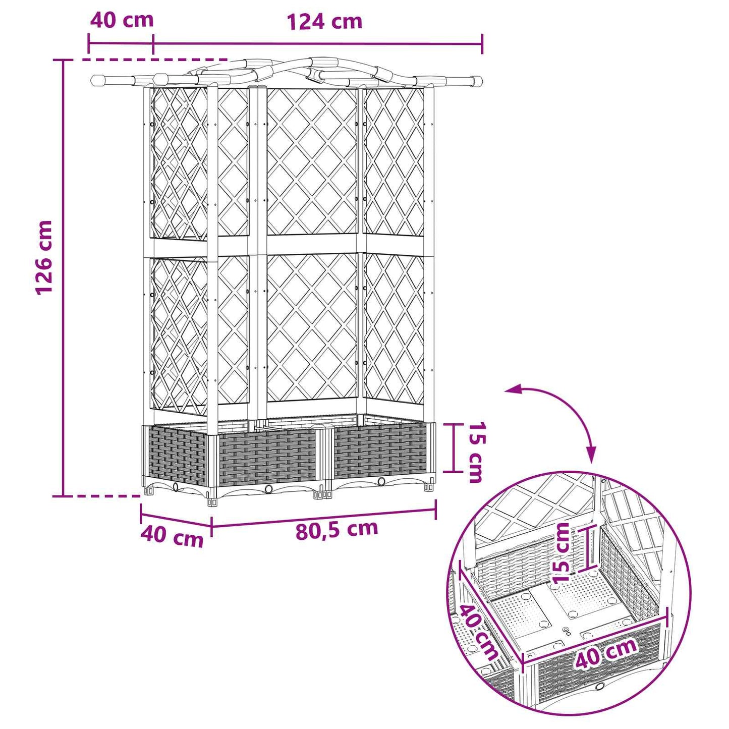 vidaXL Raised Bed with Trellis and Roof Grey 124 x 40 x 126 cm PP