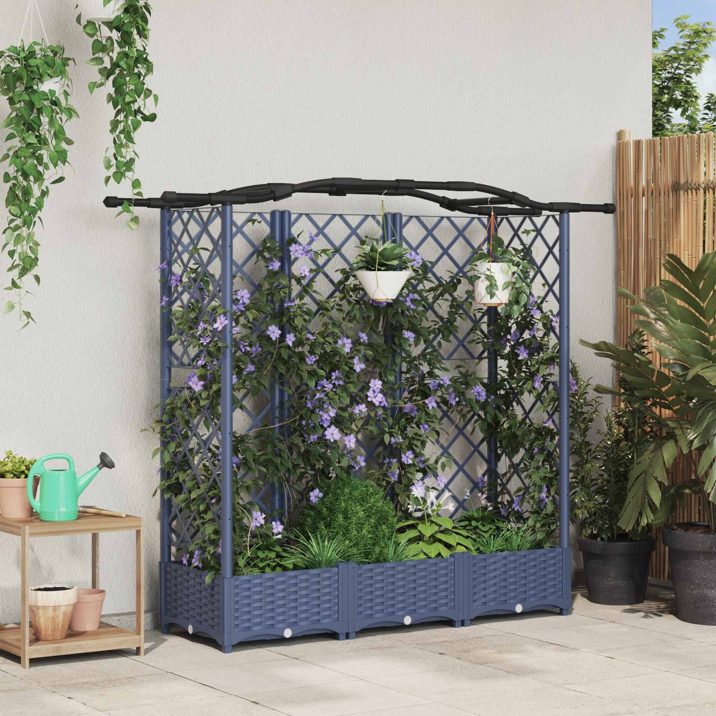 vidaXL Raised Bed with Trellis and Roof Grey 163 x 40 x 123 cm PP
