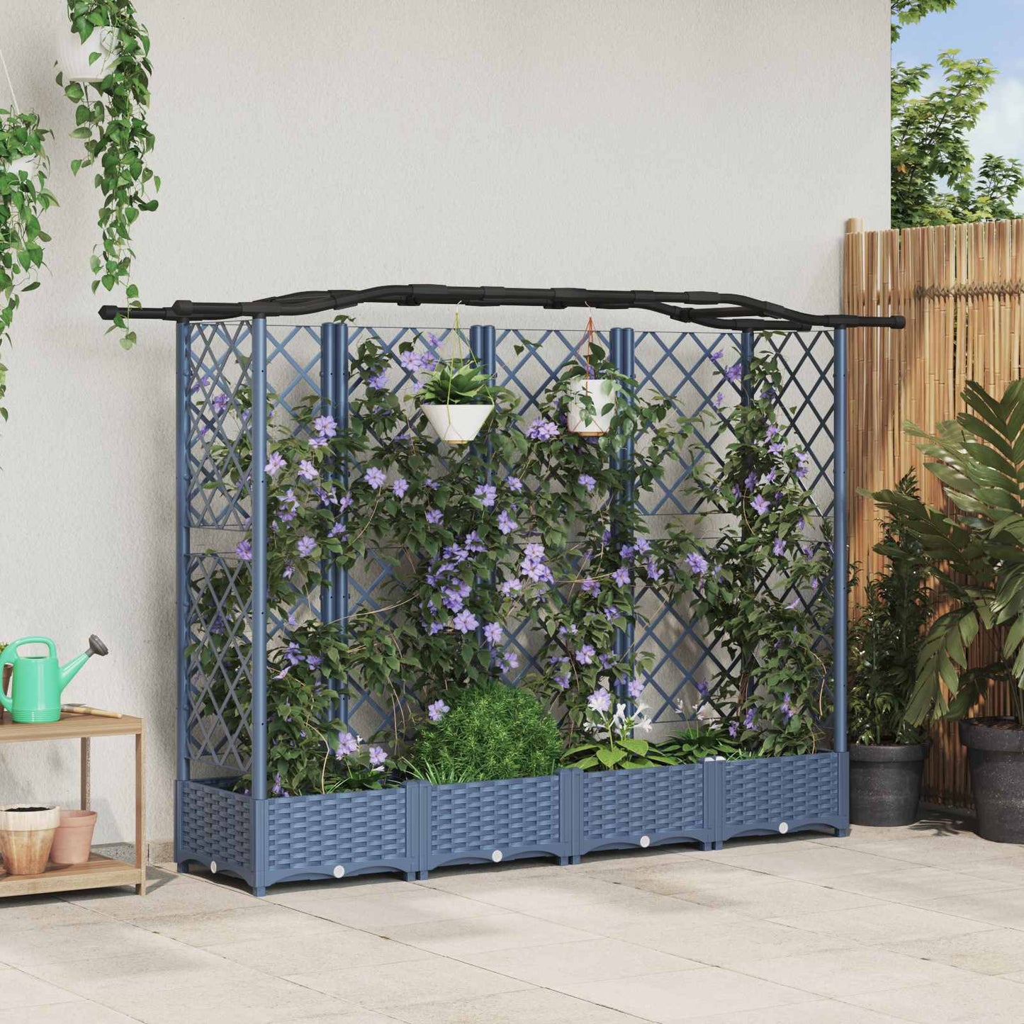vidaXL Raised Bed with Trellis and Roof Grey 203.5 x 40 x 125 cm PP