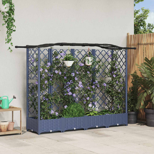 vidaXL Raised Bed with Trellis and Roof Grey 203.5 x 40 x 123 cm PP