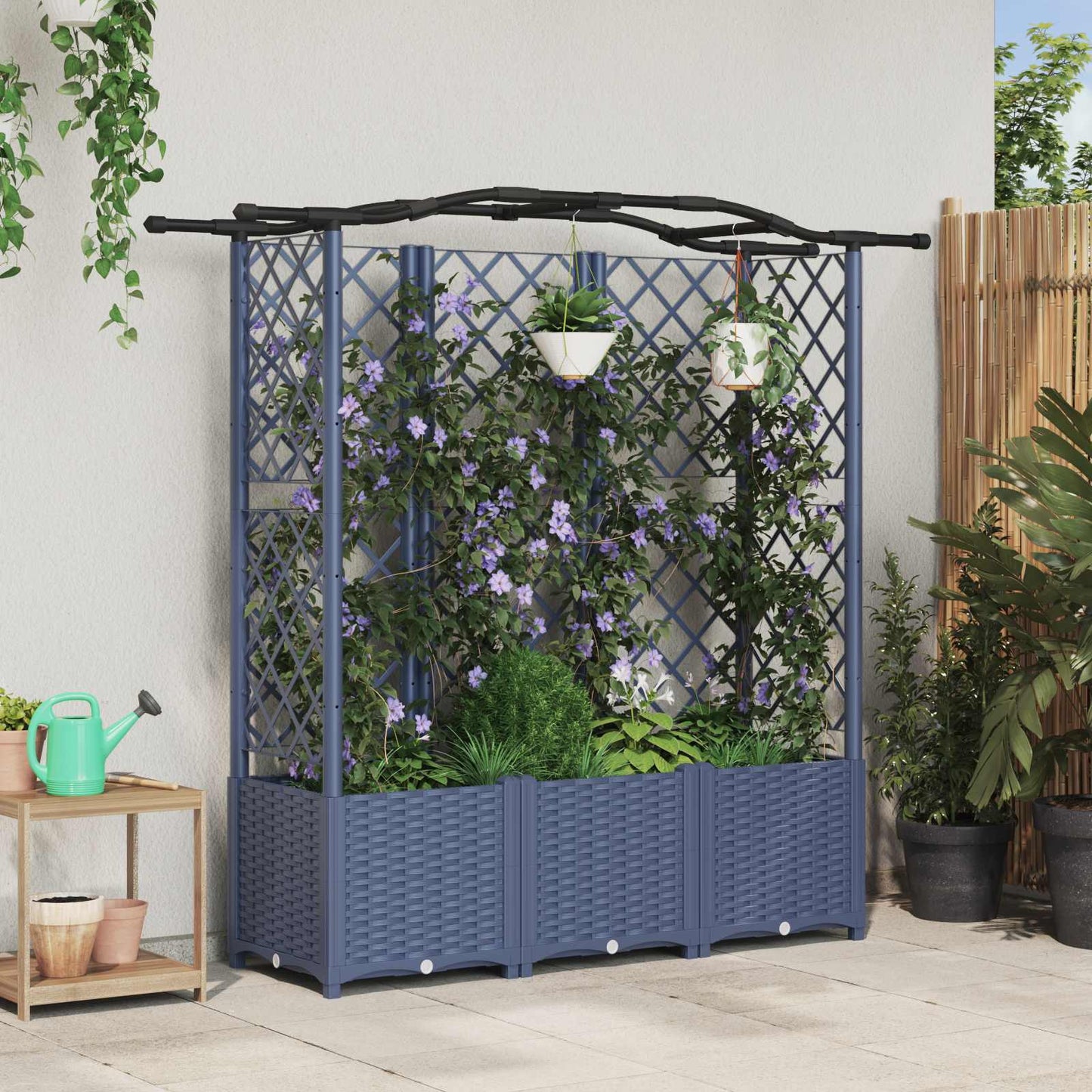 vidaXL Raised Bed with Trellis and Roof Grey 163 x 40 x 138 cm PP