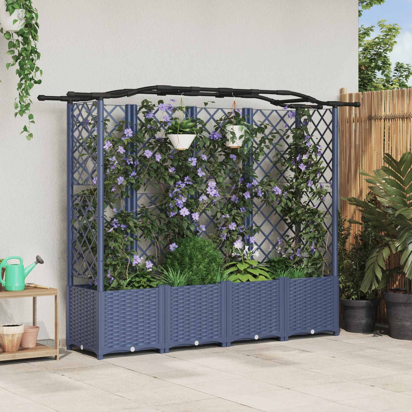 vidaXL Raised Bed with Trellis and Roof Grey 204 x 40 x 138 cm PP