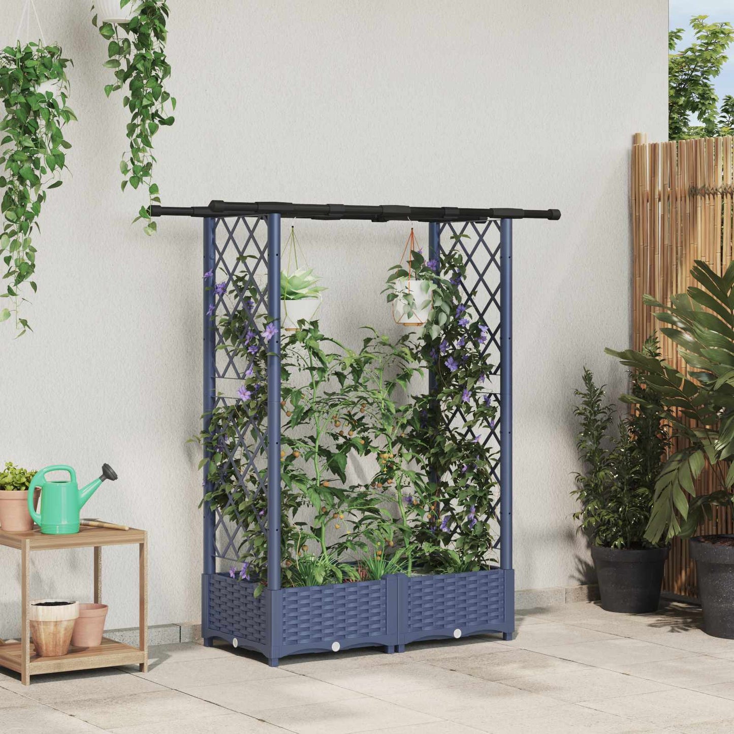 vidaXL Raised Bed with Trellis and Roof Grey 122.5 x 40 x 123 cm PP