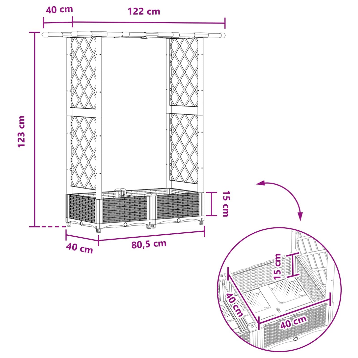 vidaXL Raised Bed with Trellis and Roof Grey 122.5 x 40 x 123 cm PP
