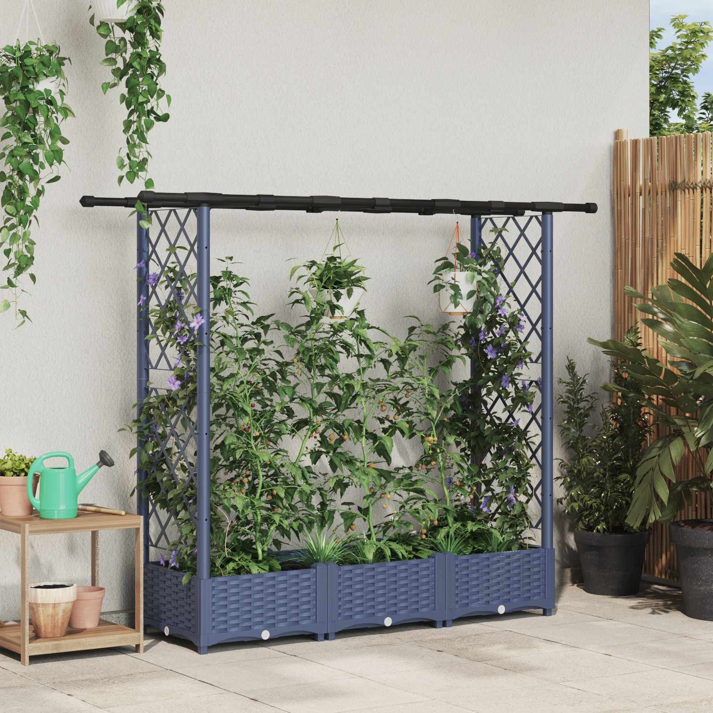 vidaXL Raised Bed with Trellis and Roof Grey 164 x 40 x 123 cm PP